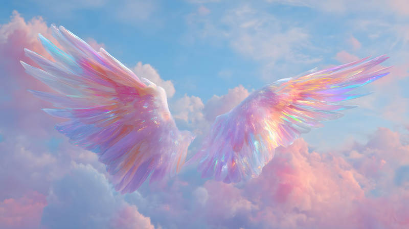夢幻般的天使翅膀在云中閃耀-圖片