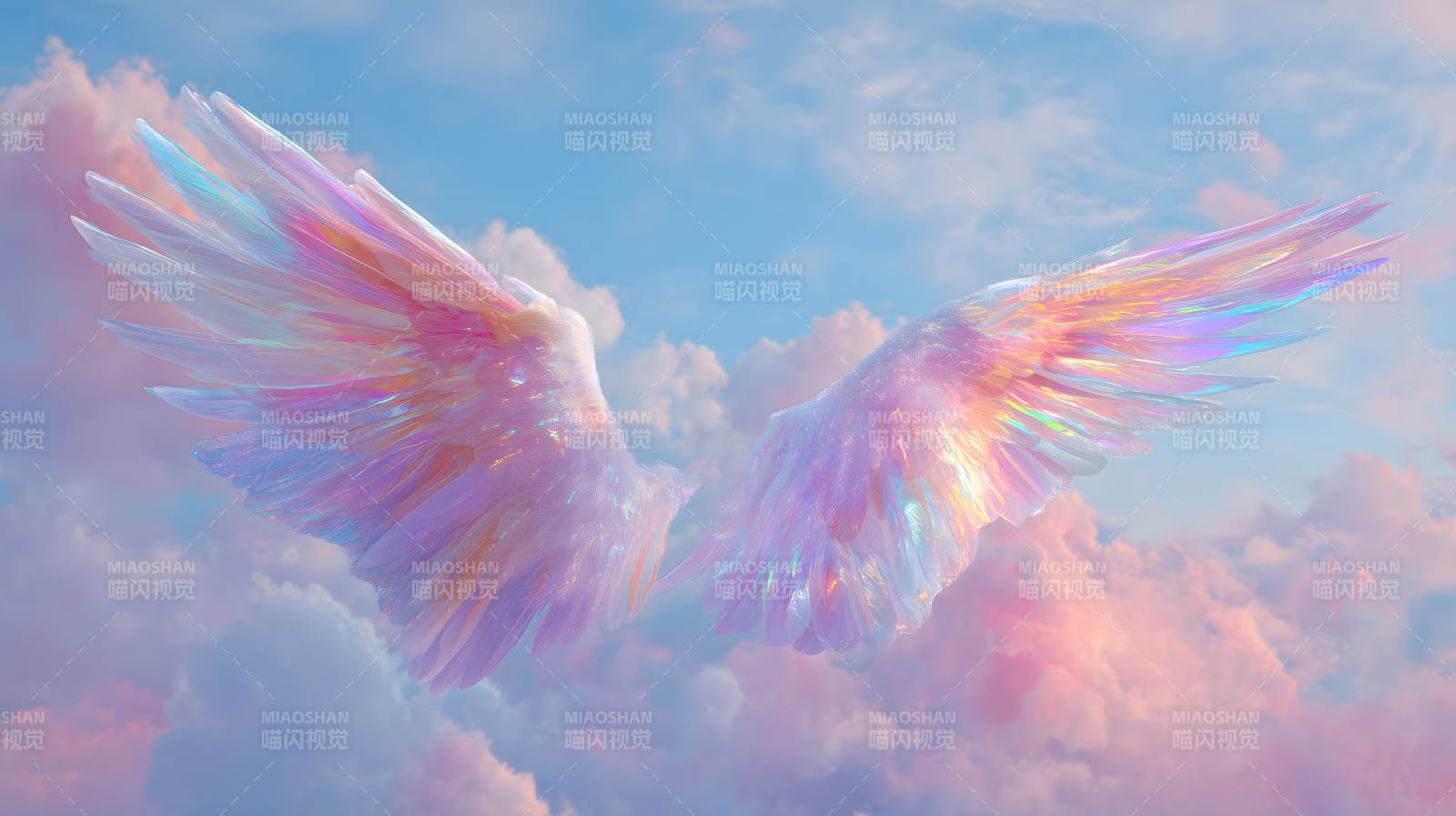 夢幻般的天使翅膀在云中閃耀-圖片