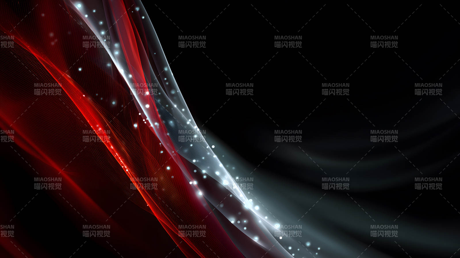 抽象的紅白光帶在黑色背景上舞動-圖片