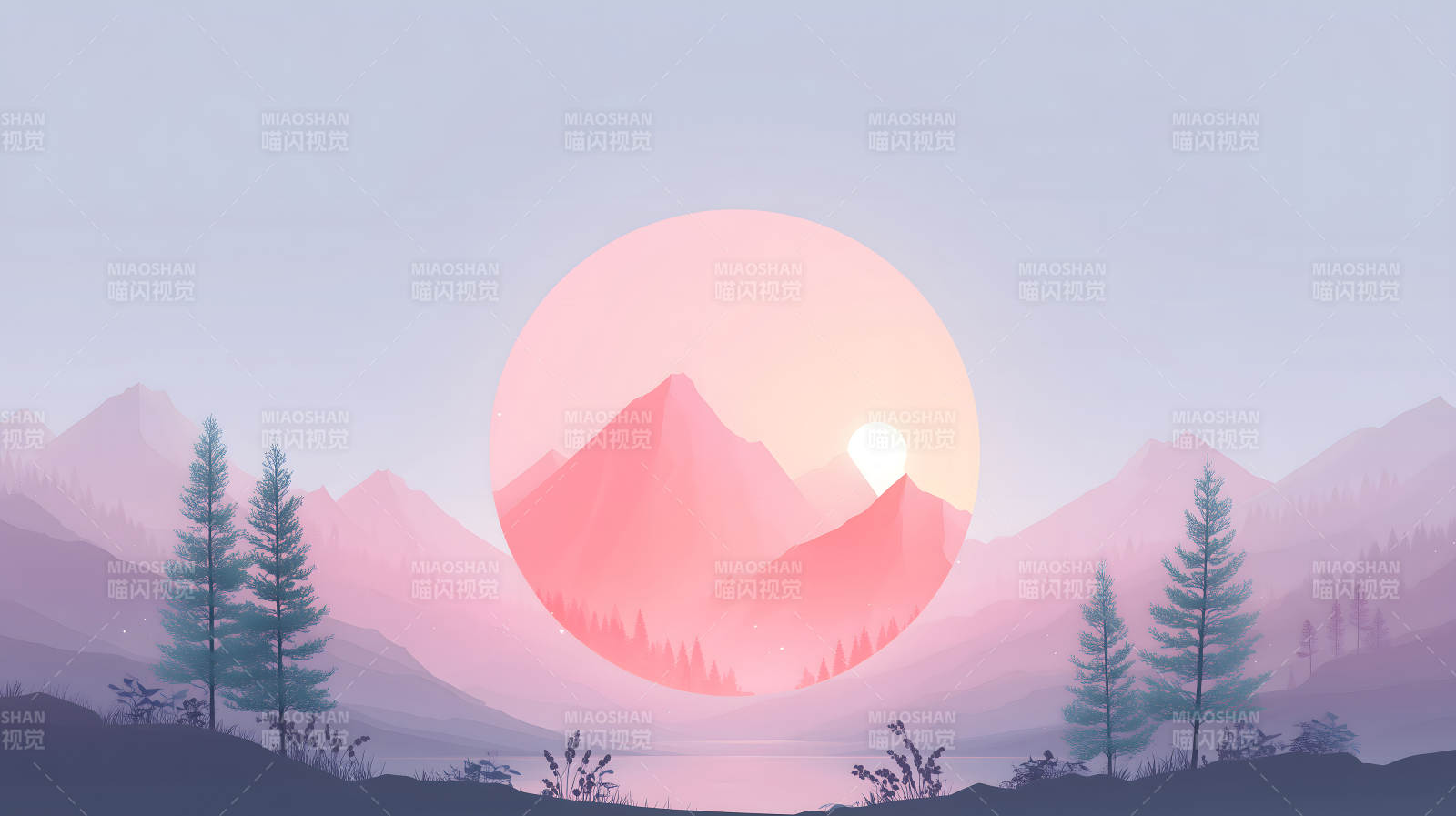 山脈日落靜謐自然風(fēng)光-圖片