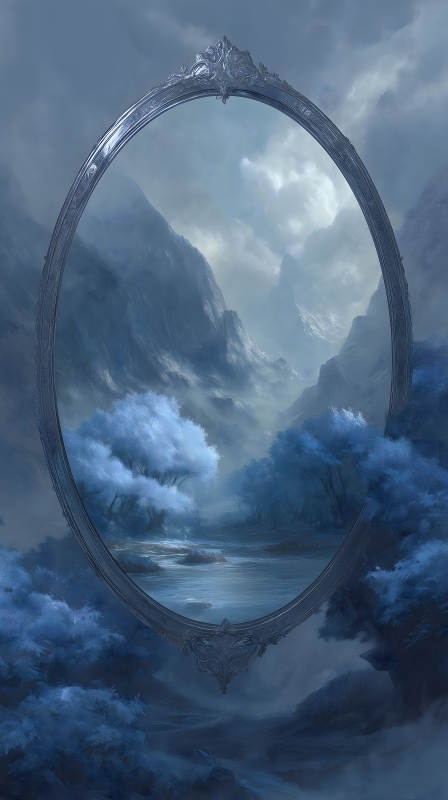 鏡中仙境幽靜山川藍(lán)色幻境-圖片