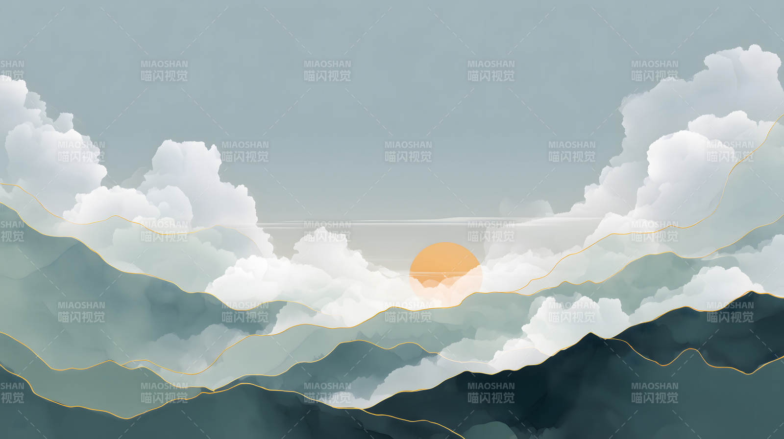 山水意境畫(huà)日出云海-圖片