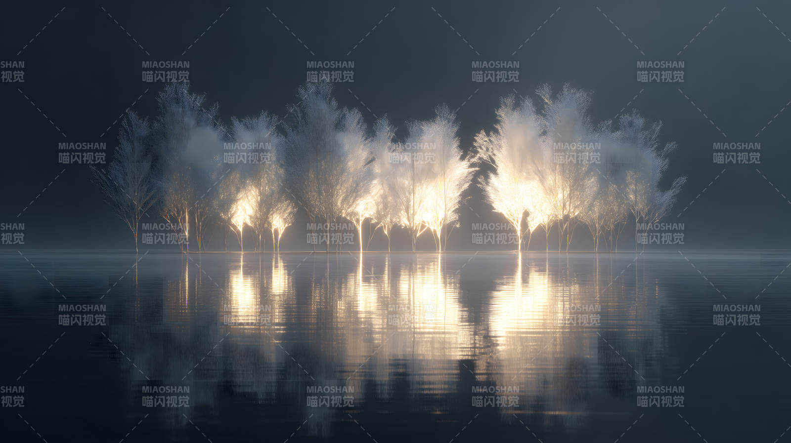 夢(mèng)幻般的樹(shù)影與水面光影-圖片