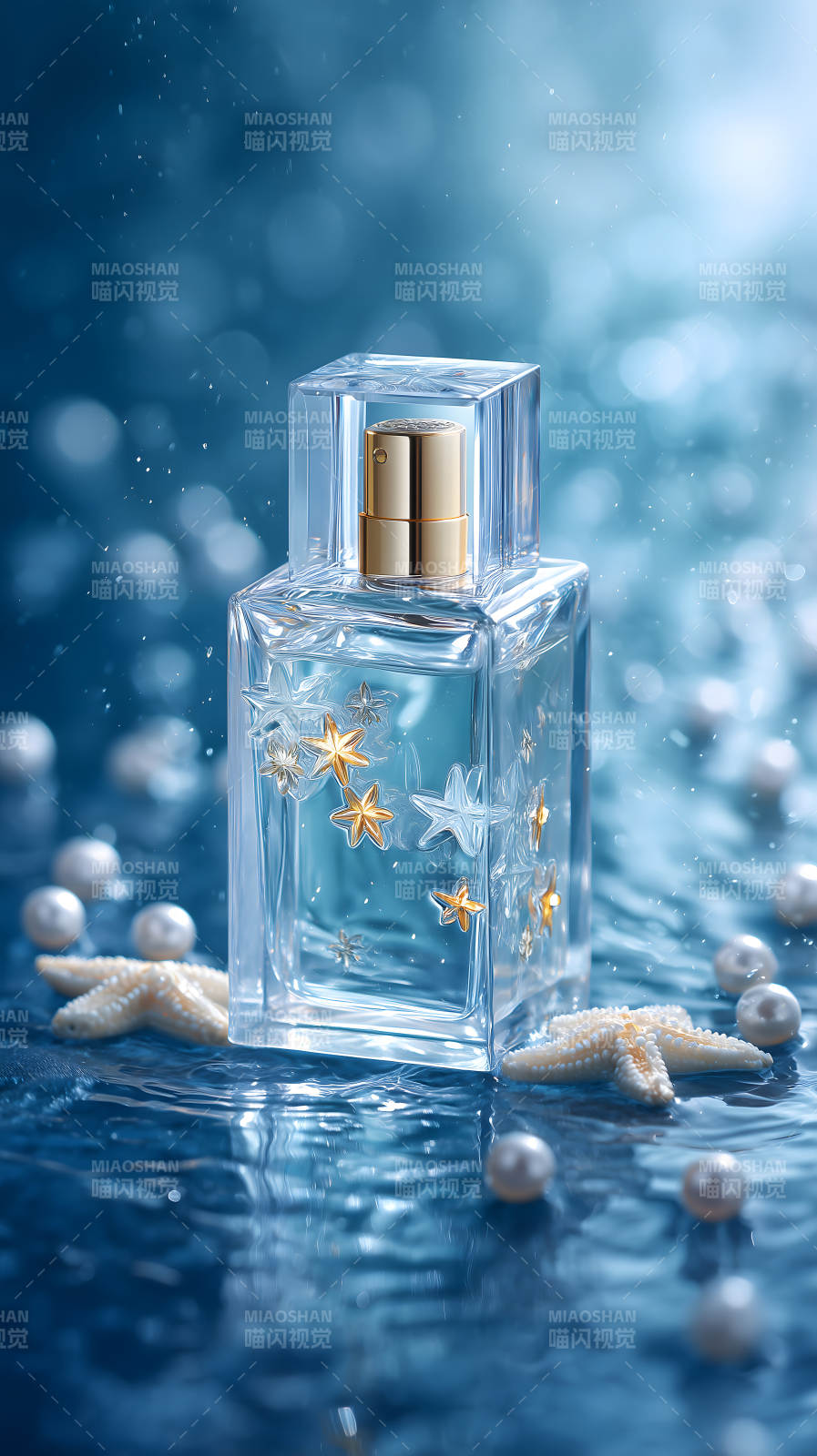 蓝色海洋风格香水瓶设计-图片