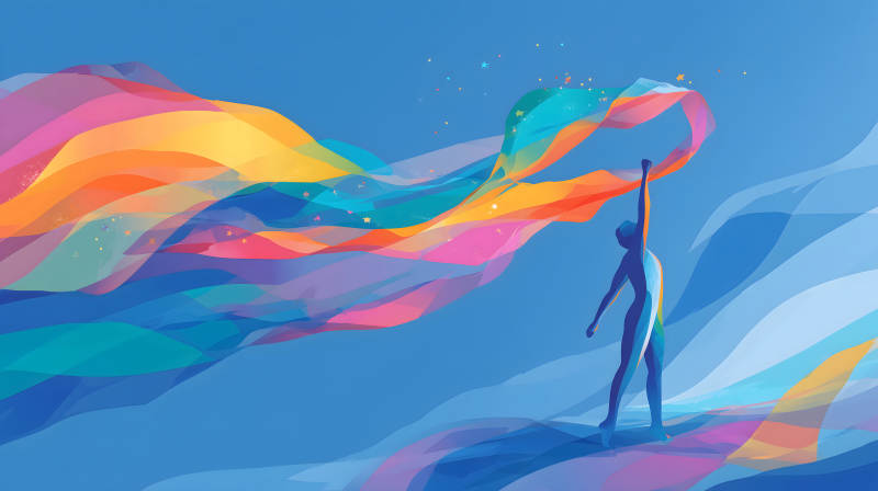 人物與彩帶交織的抽象藝術(shù)-圖片
