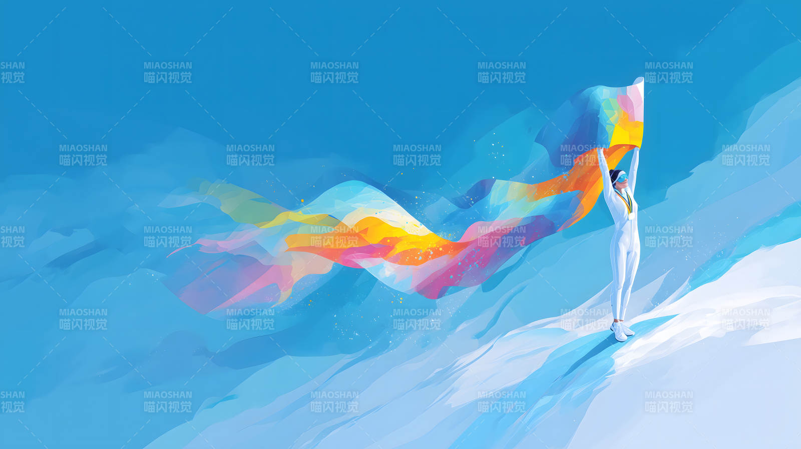 運動員手持彩帶迎接勝利-圖片