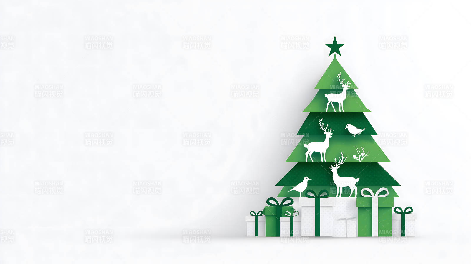 绿色圣诞树和礼物-图片