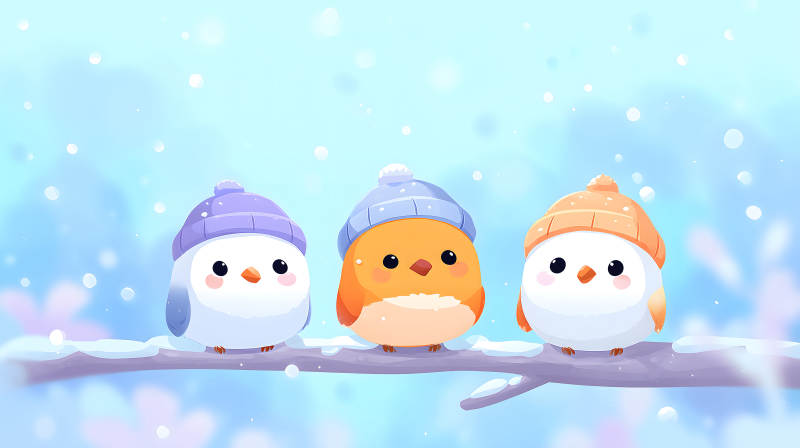 雪地里可愛的小鳥們-圖片