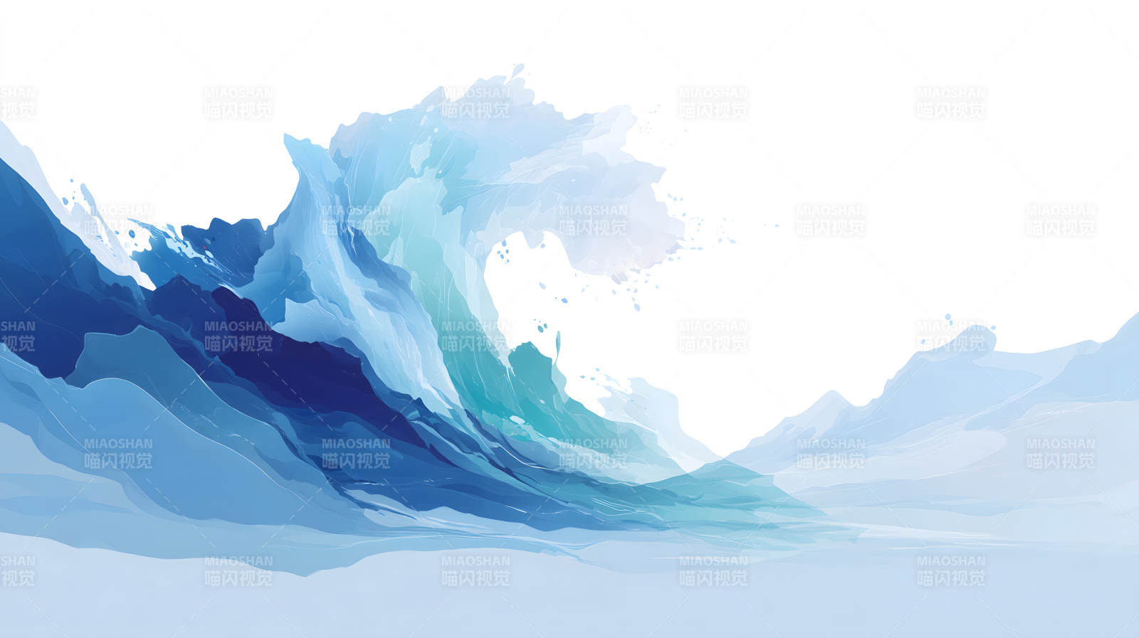 水墨風格海浪畫作清新唯美意境-圖片