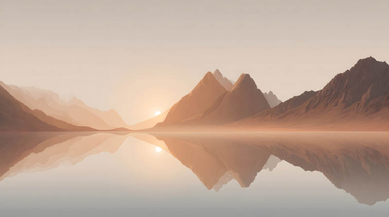 夕陽下的山川倒影景象-圖片