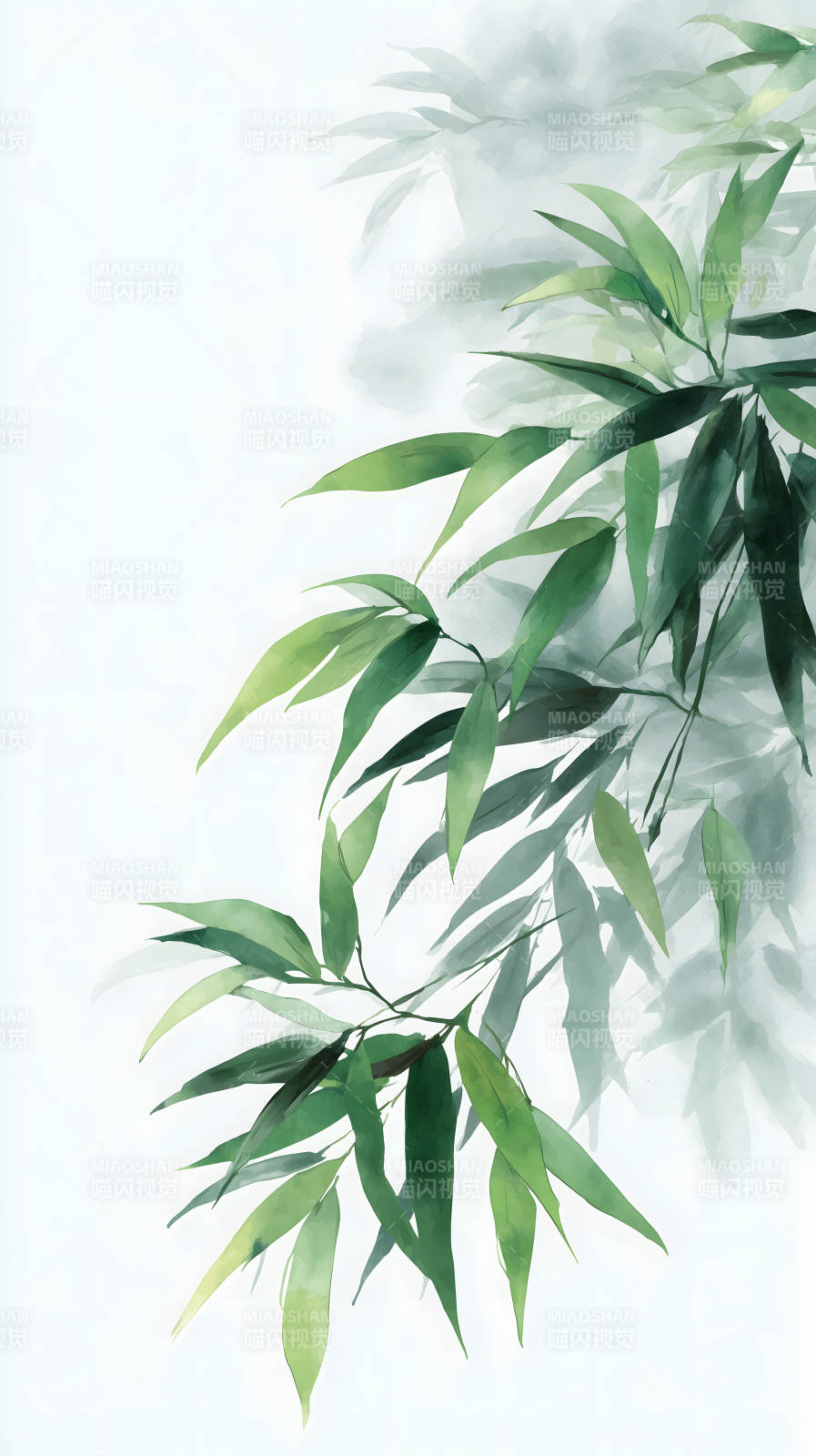 水墨风格竹叶绘画-图片