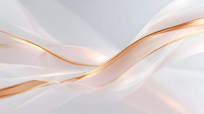 金色线条与白色绸带的抽象艺术-图片