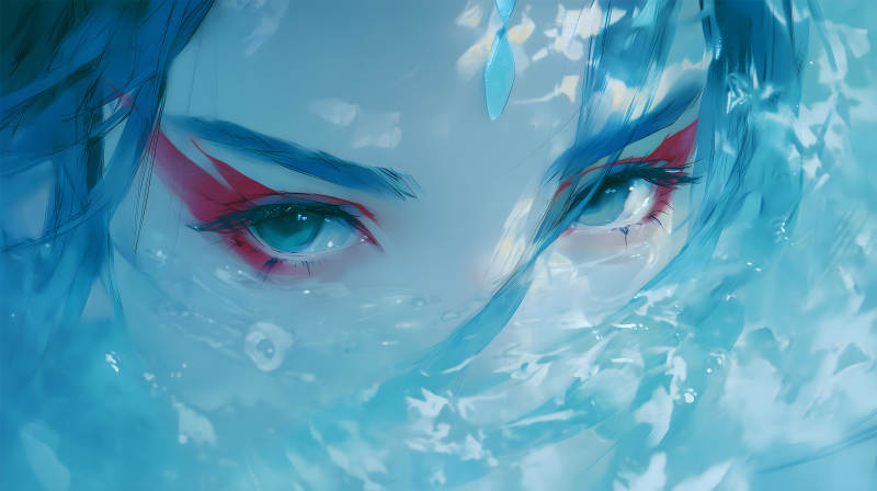 水下美人凝視深邃眼神令人沉醉-圖片