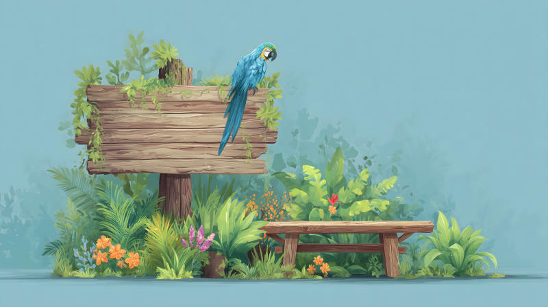 熱帶風情的公園場景藍金剛鸚鵡休憩-圖片