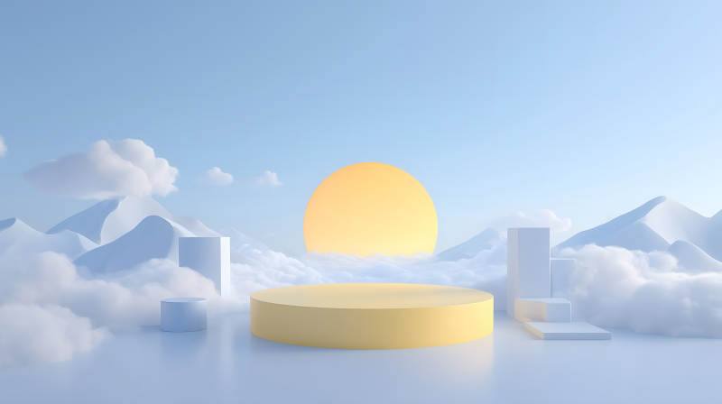 夢幻場景展示臺藍天白云與金色-圖片