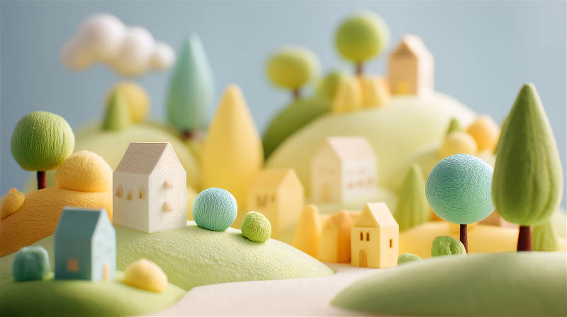 卡通風格的田園風光色彩柔和美好-圖片