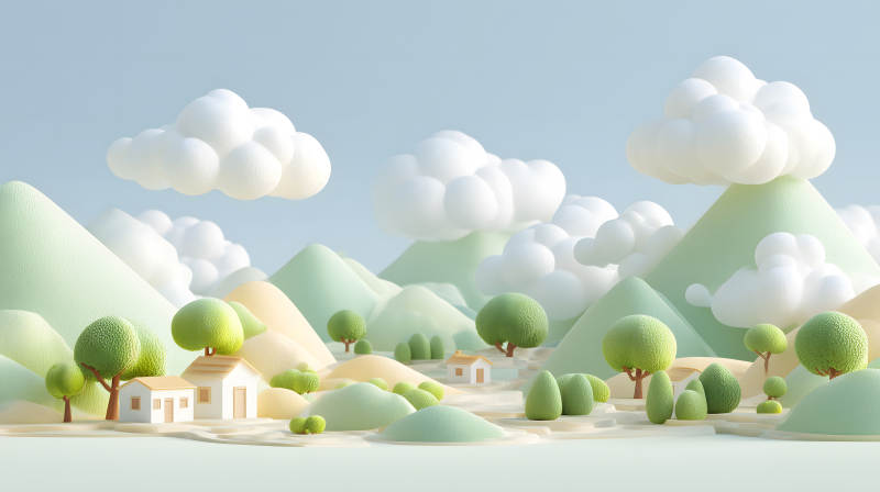 童話世界般的卡通風景畫-圖片