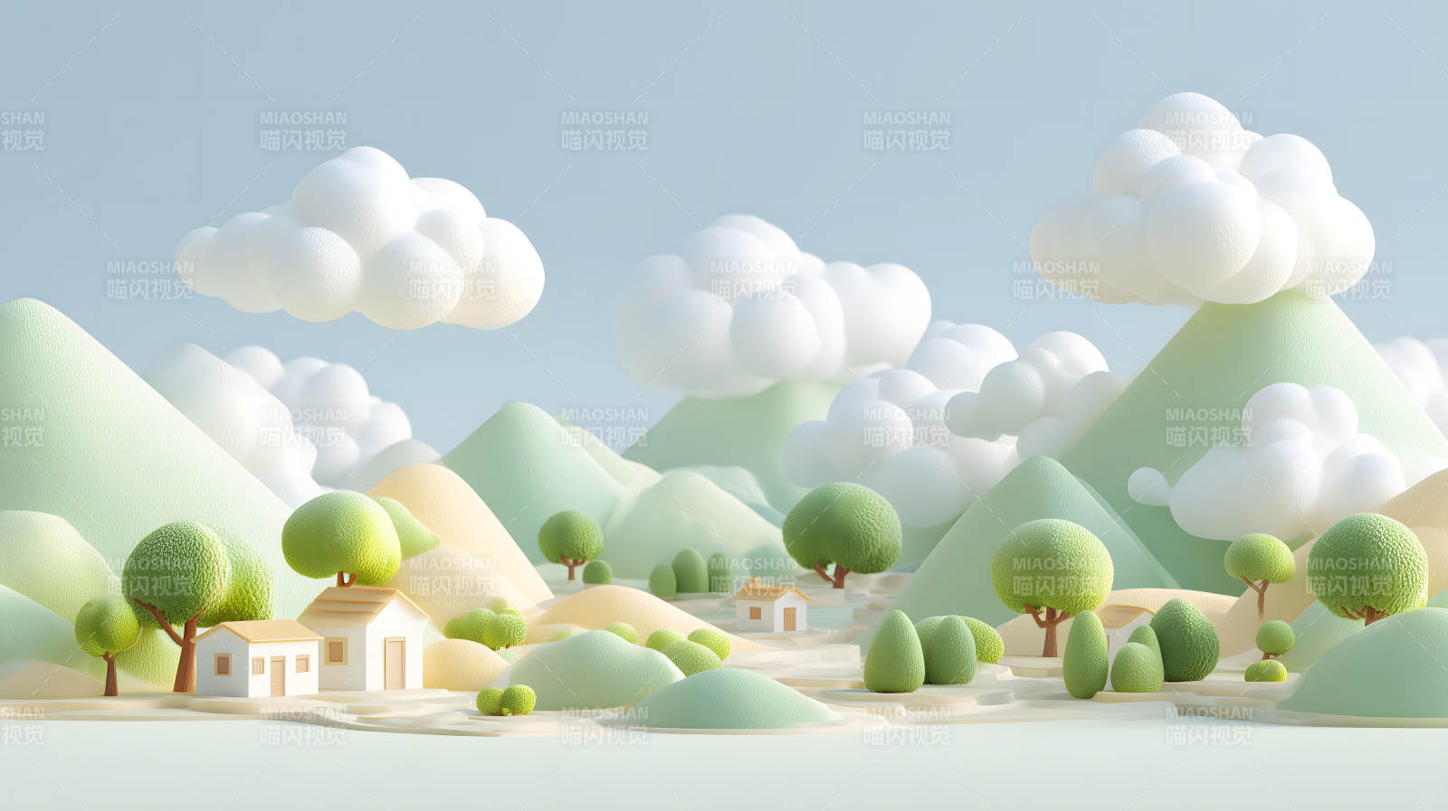 童話世界般的卡通風景畫-圖片