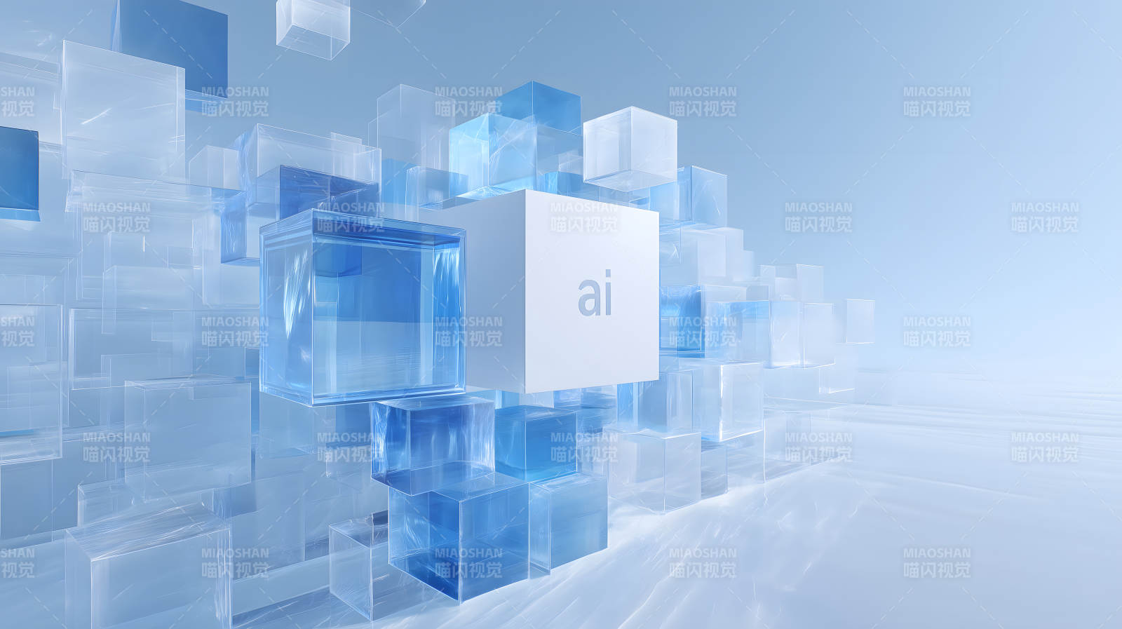 AI概念圖藍色立方體設計-圖片