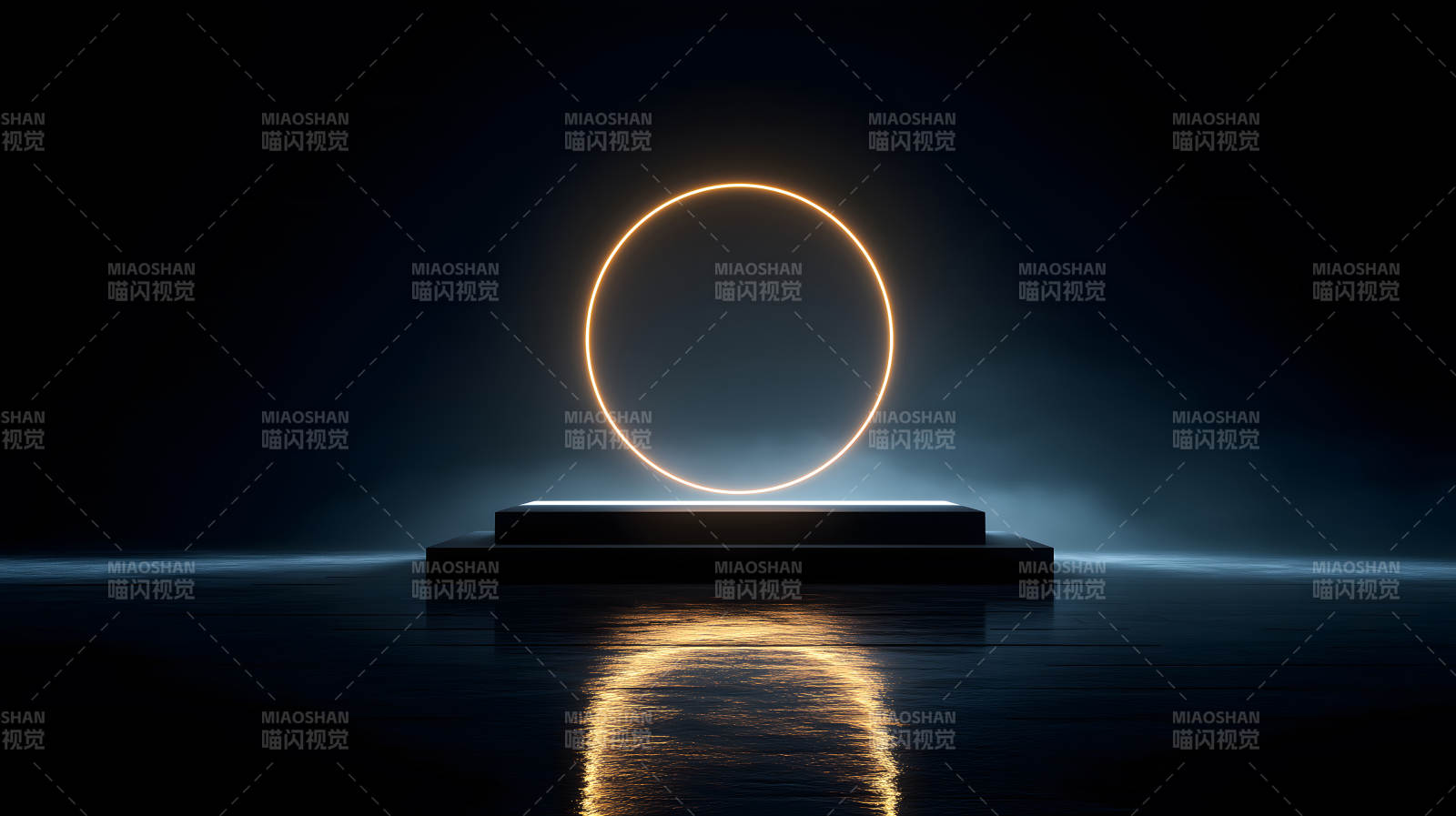 發(fā)光圓環(huán)和黑色臺(tái)階背景圖-圖片