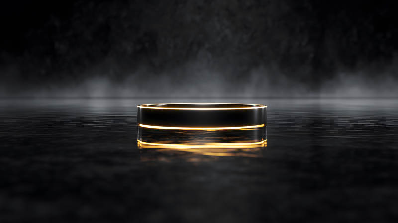 發光黑色圓環在深色環境中-圖片