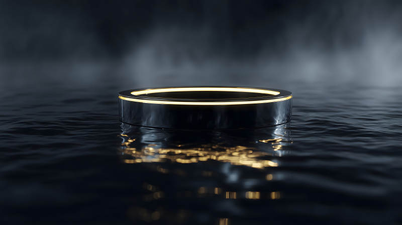 發光的環漂浮在水面上-圖片