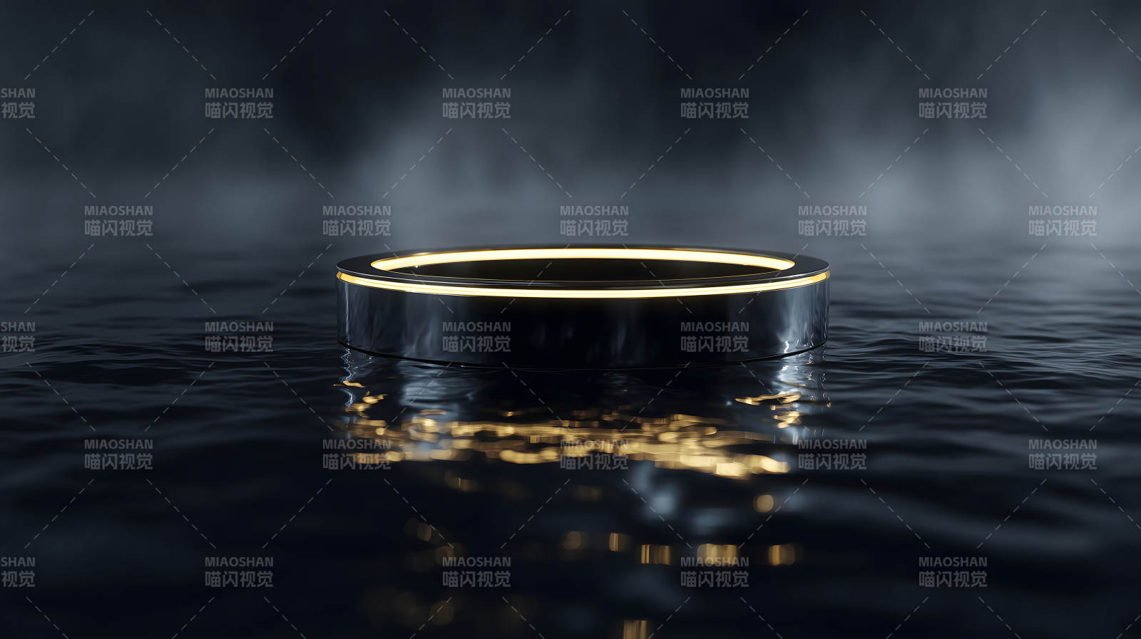 發光的環漂浮在水面上-圖片