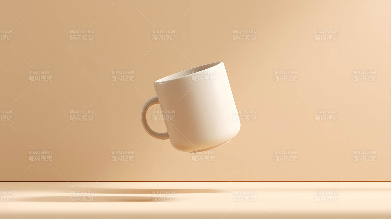 悬浮的白色马克杯极简主义设计-图片