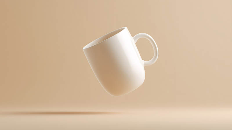 漂浮的白色馬克杯-圖片