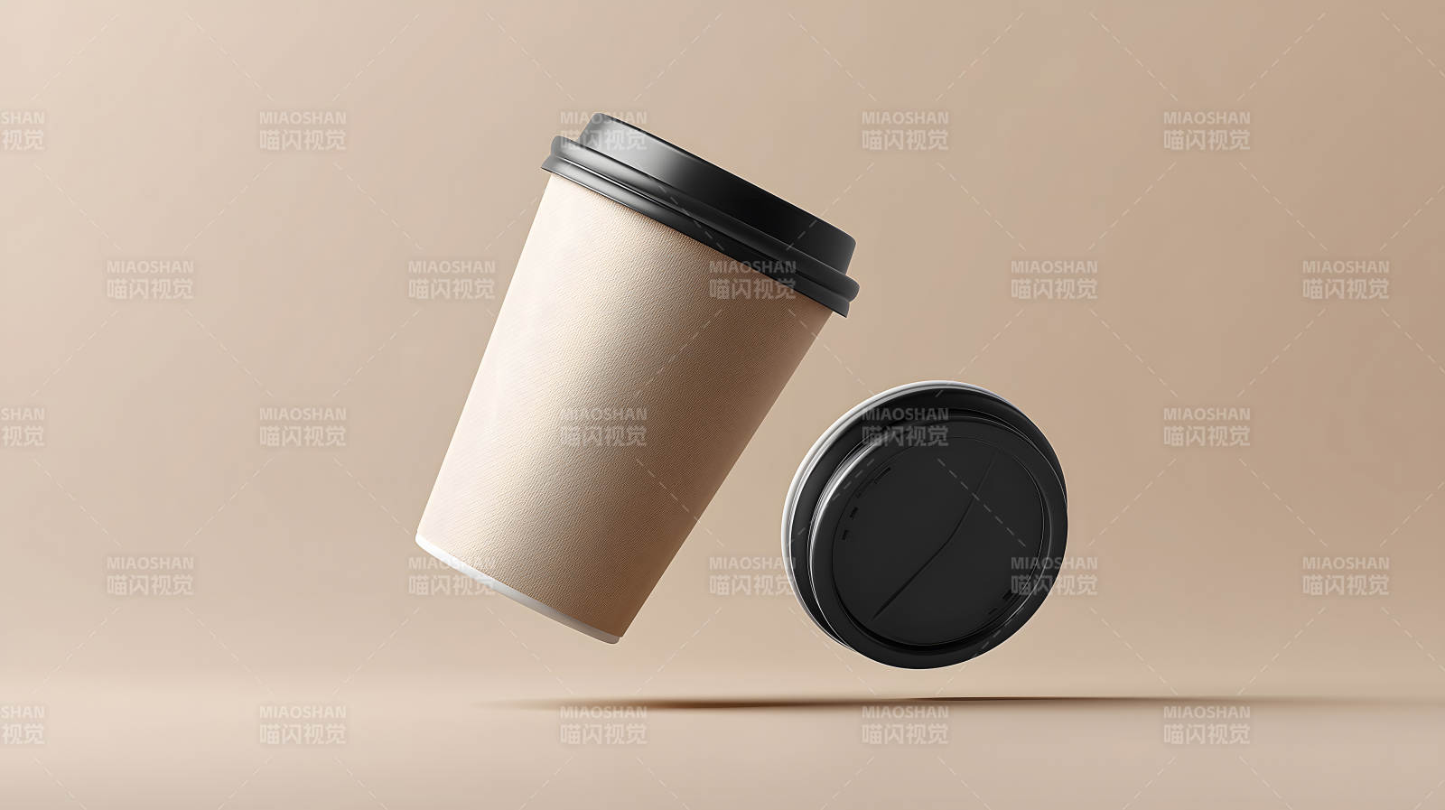 懸浮咖啡杯和蓋子在柔和背景中-圖片