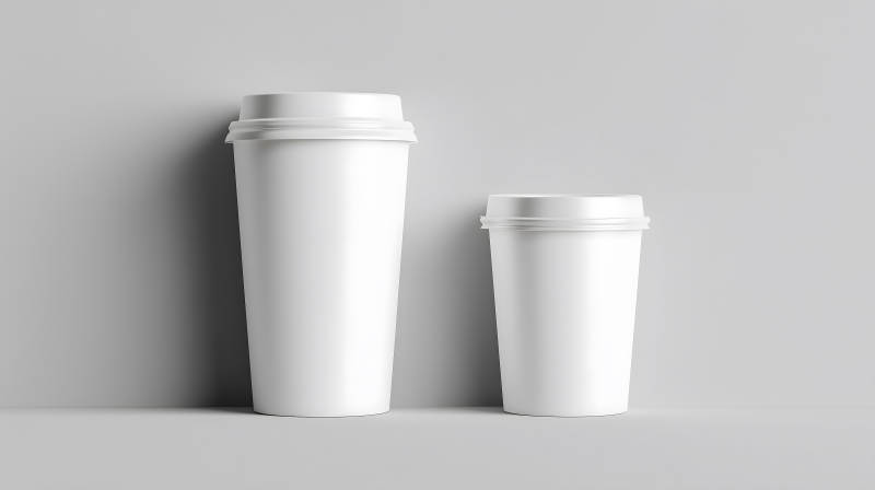 白色咖啡杯擺放場景-圖片