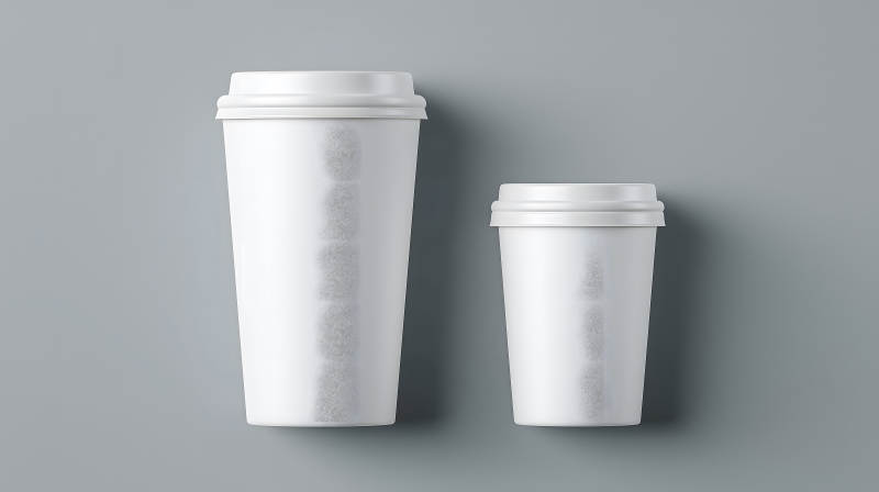 兩只咖啡杯具擺放于灰色背景上-圖片