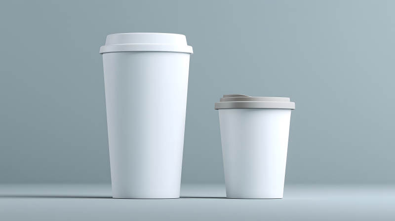 两个白色咖啡杯置于灰色背景-图片