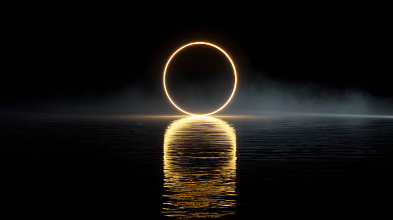 金色光環在水中反射神秘景象-圖片