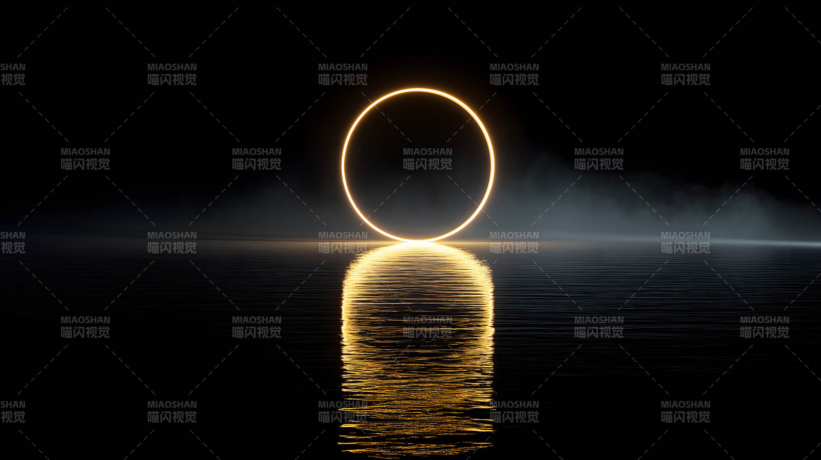 金色光環在水中反射神秘景象-圖片