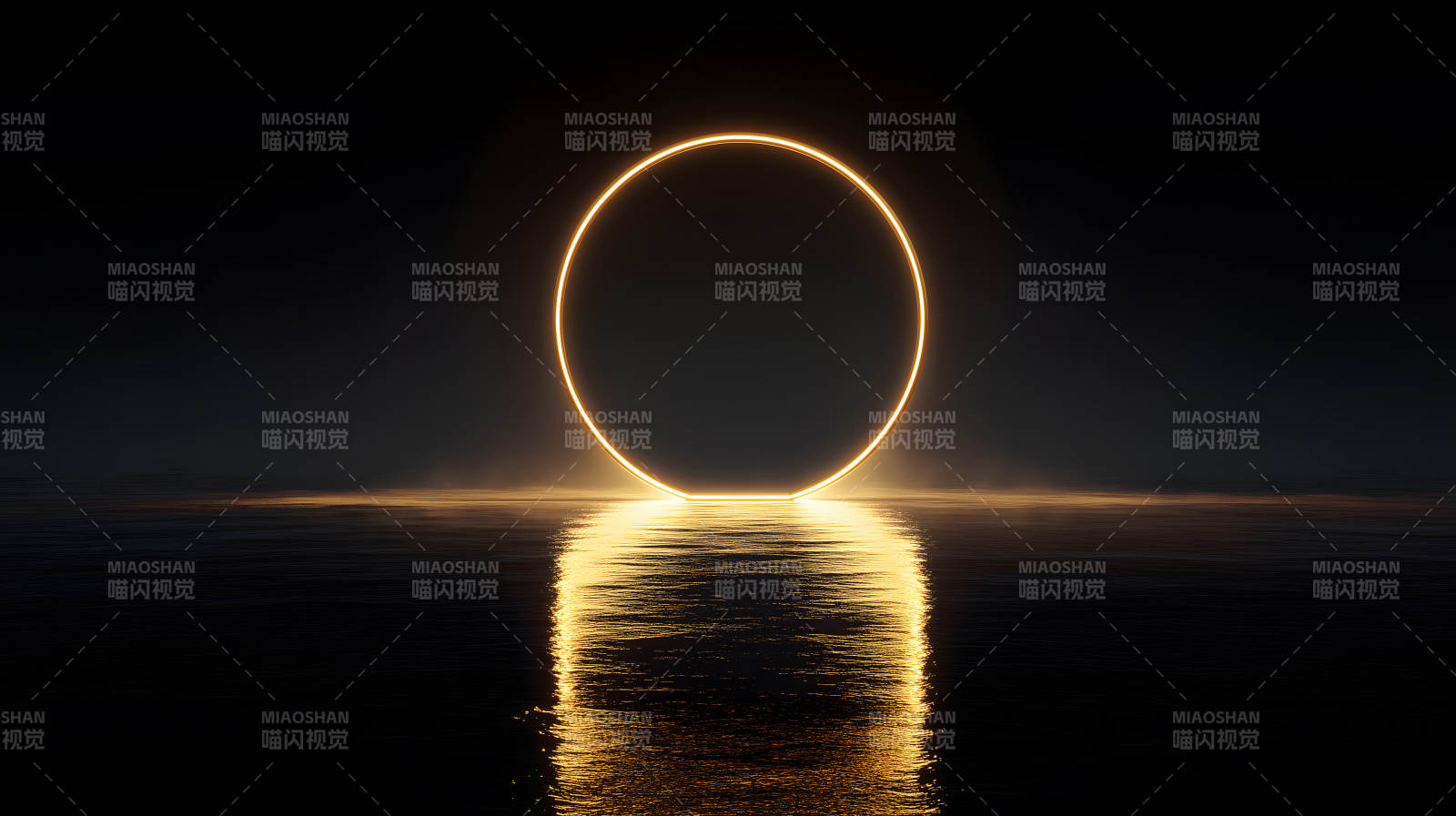 金色光環(huán)在水面反射黑暗氛圍-圖片