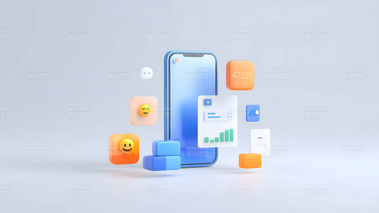 手机应用图标组合3D渲染-图片