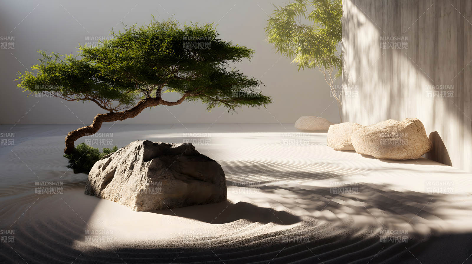 禪意花園樹影斑駁光影圖片