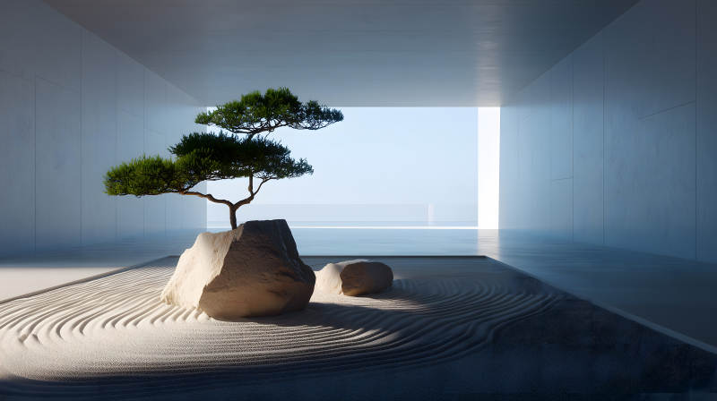 禅意庭院海景呈现宁静氛围-图片