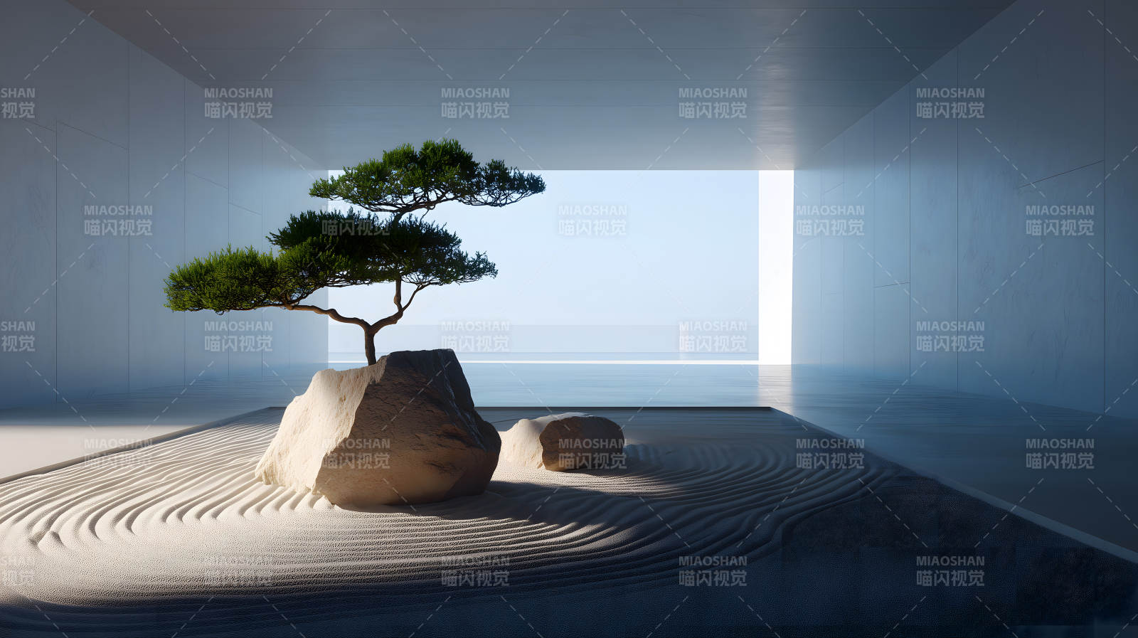 禪意庭院海景呈現寧靜氛圍-圖片