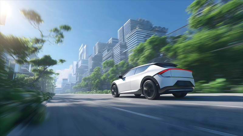 未來城市電動汽車行駛-圖片