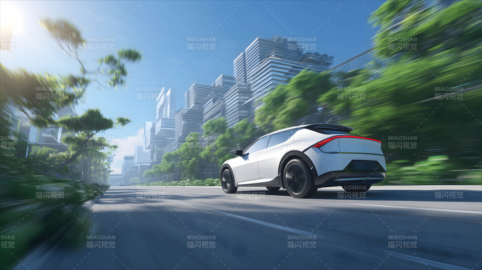 未来城市电动汽车行驶-图片