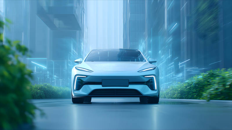 未來科技汽車駛入城市街道-圖片