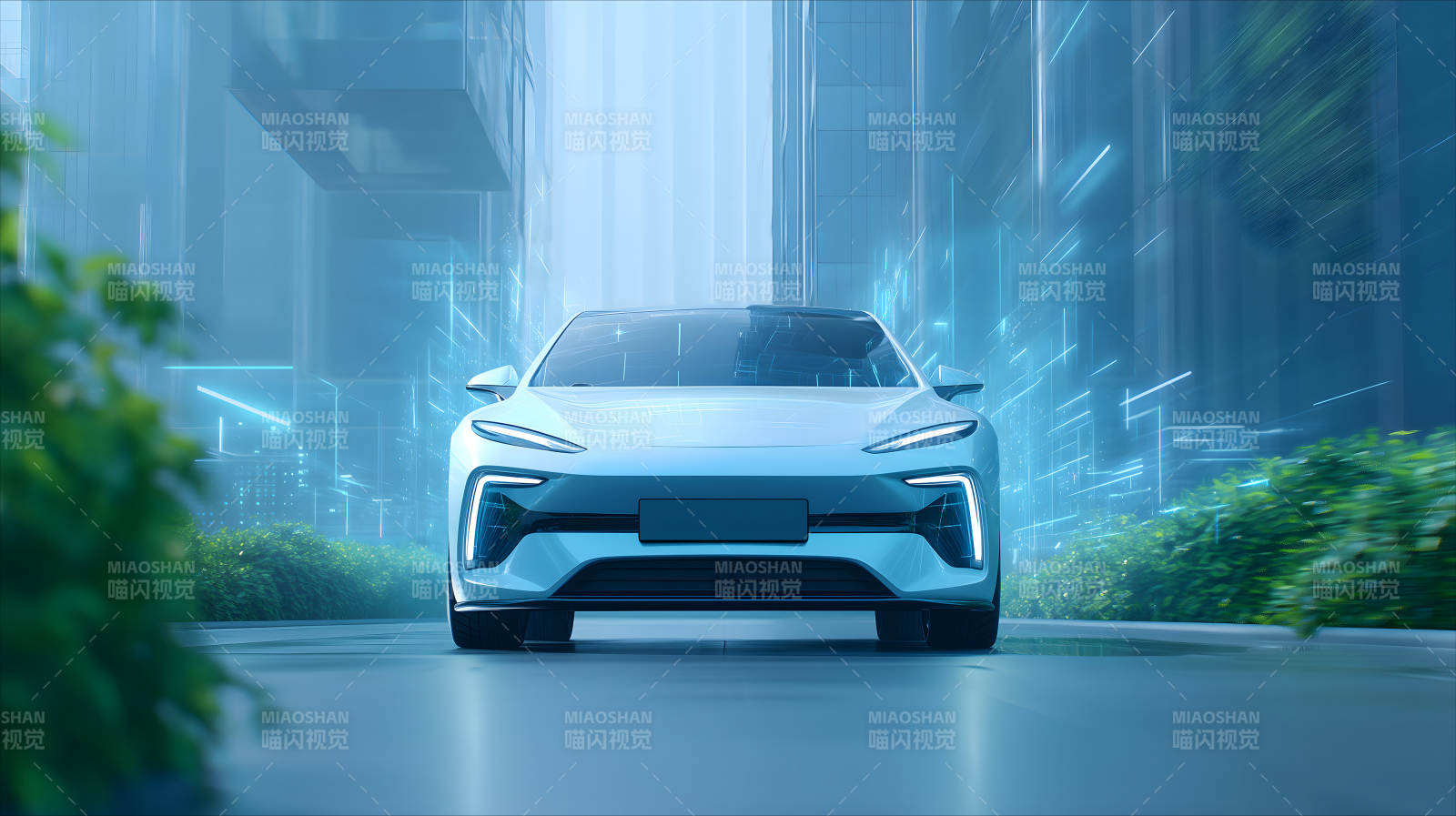 未來科技汽車駛入城市街道-圖片