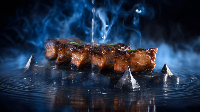 烹飪美食特寫鏡頭里的烤肉-圖片