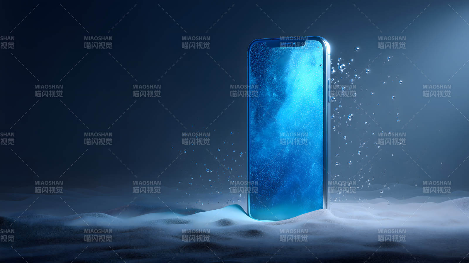 手機(jī)置于水下藍(lán)色夢幻場景-圖片