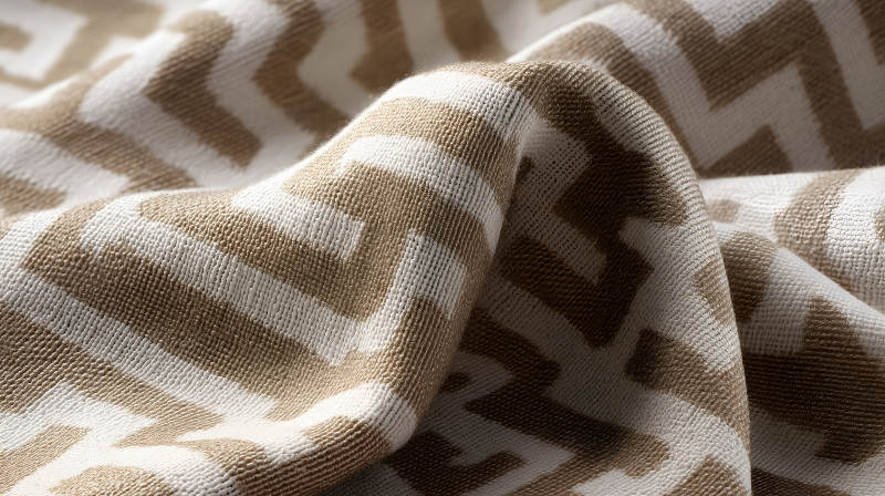 米色和白色幾何編織面料特寫-圖片
