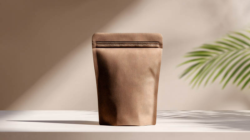 棕色包裝袋靜物光影效果-圖片