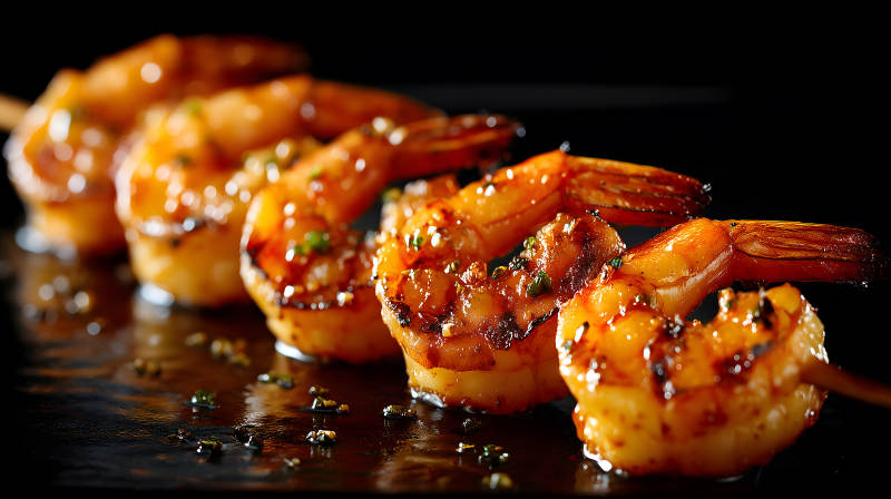 烤蝦串特寫美食誘人-圖片