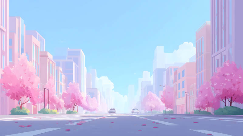 粉色櫻花城市風光清新唯美-圖片